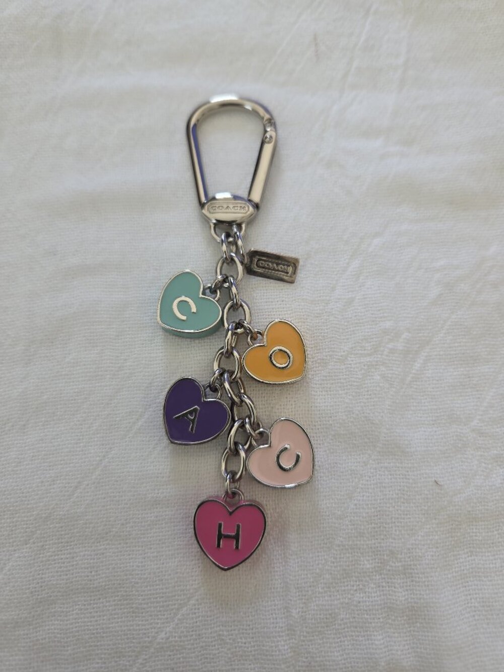 EUC Coach Y2K Enamel Multi Heart Letter Mix Keychain/Charm - Silver/ Pastels